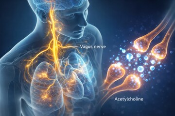 A Detailed Visualization of the Vagus Nerve and Acetylcholine Interaction in the Human Body's Systems and Functions