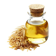 Natural Rice Seed and Healthy Golden Oil Composition Isolated on a Transparent Background