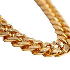 Close-up of a gold chain, heavily encrusted with small diamonds