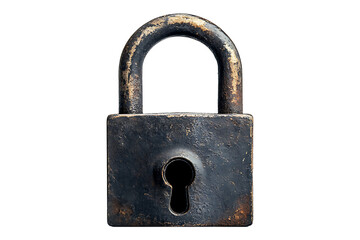 Old Rustic Iron Padlock for Security Protection Isolated on a Transparent Background