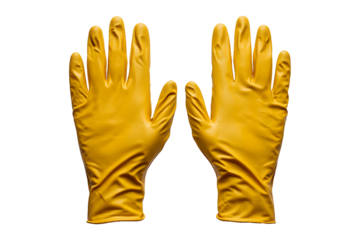 Protective Yellow Rubber Gloves for Household Cleaning Isolated on a Transparent Background