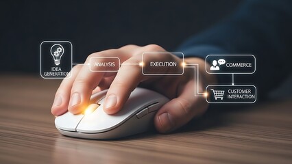 Hand Using Computer Mouse for Business Analysis and Commerce Interaction
