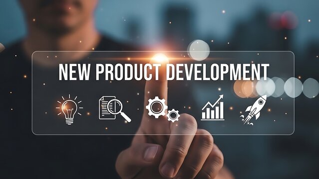 Hand Pressing Button for New Product Development Innovation Concept