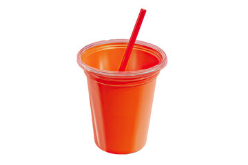 Orange plastic cup with red straw