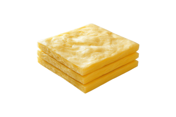 Soft yellow thermal wool insulation pads Isolated on a Transparent Background