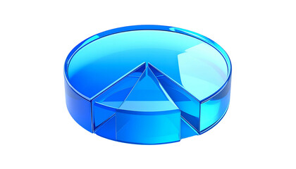 A stylized, three-dimensional pie chart made of transparent blue glass with a black background