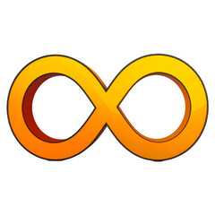 Rendered, stylized, vibrant infinity symbol with a gradient, against a black background