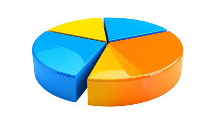 A 3D, four-part colorful pie chart with a black background, suggesting data distribution