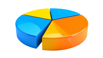 A 3D, four-part colorful pie chart with a black background, suggesting data distribution