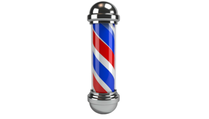 A shiny barber pole with red, white, and blue stripes on a black background (1)