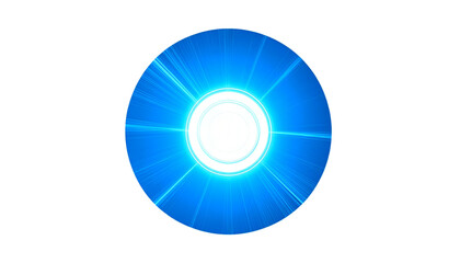 Circular blue energy burst, bright core with radiating beams on black background