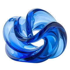 Abstract 3D sculpture of interwoven blue glass loops, set against a dark background