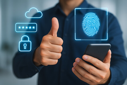 Biometric security authentication concept with fingerprint scanning mobile protection and digital identity - Powered by Adobe