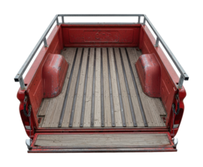 Exploring a vintage red pickup truck bed isolated on transparent background