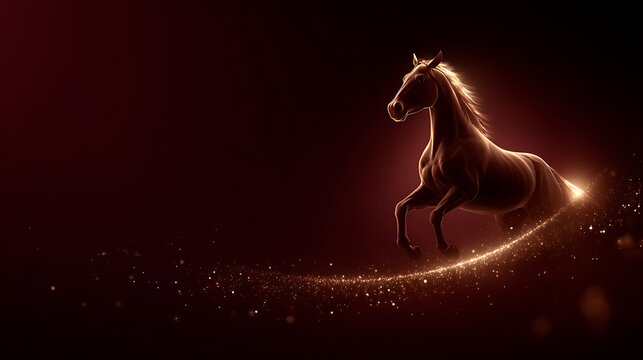 Luxury chinese background with radiant horse silhouette leaping through glowing dust trail festive oriental background for celebration card design