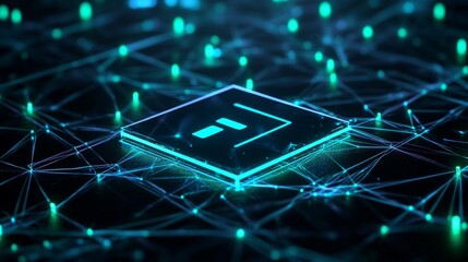 Cybersecurity Concept.  A  icon glowing in 3D on a dark background