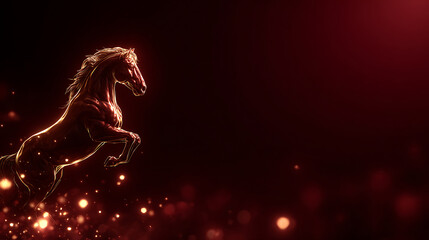 Luxury chinese background festive oriental background horse glow fantasy art elegant dark red light spark dash freedom strength motion energy majestic dynamic celebration design