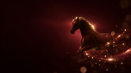 Luxury chinese background with glowing horse and sparkling trail creates festive oriental background for celebration and success concept in elegant red light design art