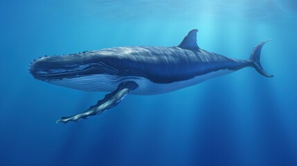 Fototapeta premium Majestic whale shark gracefully gliding through crystal blue ocean beside a lone diver