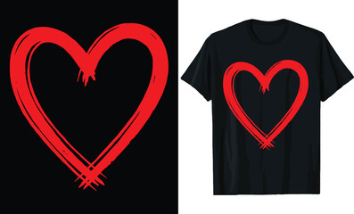 Hand-Drawn Brushstroke Red Heart Valentine Day T Shirt Design
