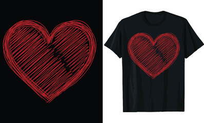 Hand-Drawn Scribble Red Heart Valentine Day T Shirt Design