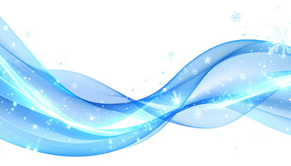Blue flowing abstract ribbon with snowflakes on a black transparent background