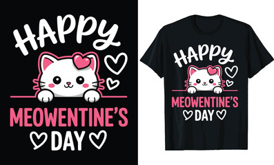 Happy Meowentine's Day Cute White Cat Valentine Day T Shirt Design
