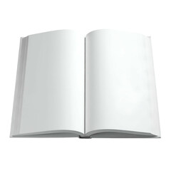 An open book, showing two blank pages ready for text or images, against a black background