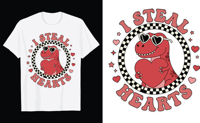 Retro "I Steal Hearts" T-Rex Dinosaur Valentine Day T Shirt Design