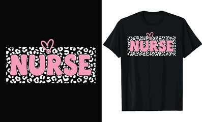 Retro Leopard Print Pink Nurse Valentine Day T Shirt Design