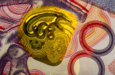 emblem on tenge paper money