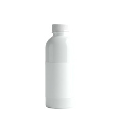 A white plastic bottle with a white cap against a black background