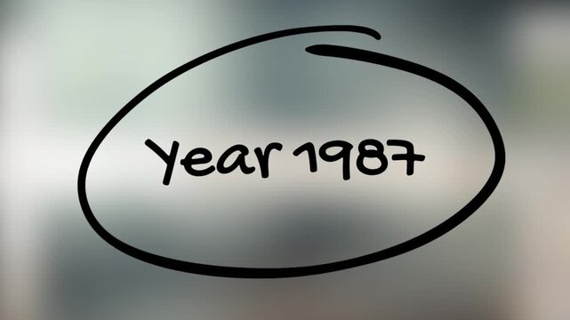 Year 1987 Handwriting with Black Marker on Glass Surface
