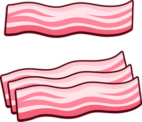 Raw uncooked bacon strips. Traditional breakfast ingredient, cured pork meat. Isolated vector clip art illustration.