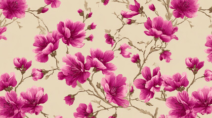 &ldquo;Pattern of Pink Flowers on Beige Background &ndash; Elegant Floral Design&rdquo;