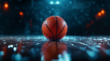 Basketball game on a shiny hardwood court