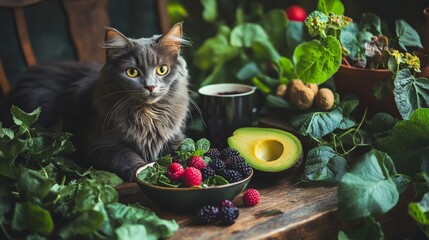 Assortment of fresh vegetables and berries on wooden table