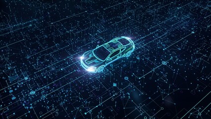 Futuristic Smart Car Navigating a Digital Circuit