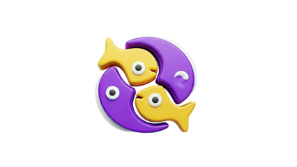 3D Yellow and Purple Fish Symbol
