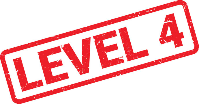 Red Level 4 Rubber Stamp Featuring a Rectangular Border and a Distressed Texture