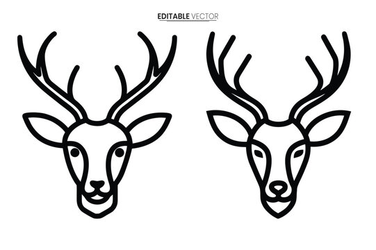 Detailed black and white line art of two majestic deer heads facing forward symmetrical design