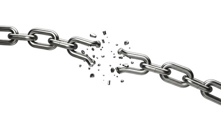 Fototapeta premium A fractured metal chain with shattered links symbolizes breaking free, power, and strength on black.