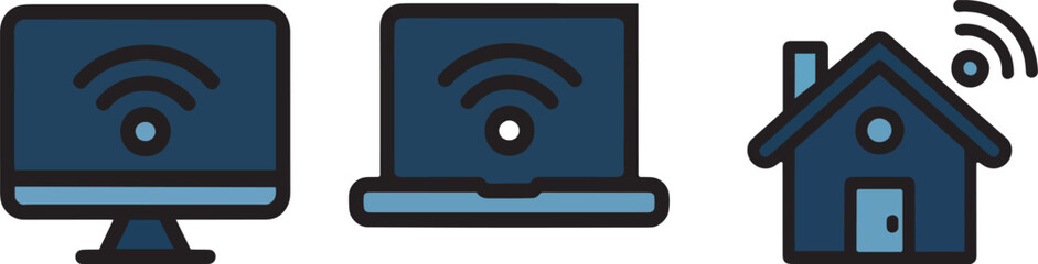 WiFi Icon Set, Computer, Laptop, Home Network Symbols