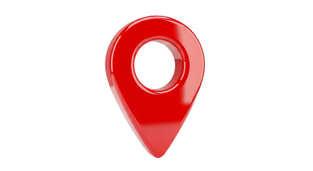 A shiny red location pin symbol stands out against a dark background, indicating directions and maps
