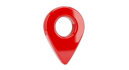 A shiny red location pin symbol stands out against a dark background, indicating directions and maps