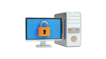 Computer Security: Padlock on Monitor & PC Tower
