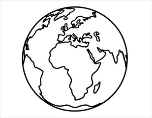 Obraz premium Simple black line drawing of the Earth globe from space vector.