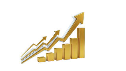 Golden Growth Chart Rising Upwards on White Background