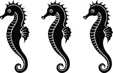 Obraz premium Three stylized seahorse silhouettes in a row with elegant curves