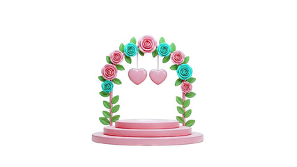Pink Podium with Floral Arch, Hearts, and Roses
